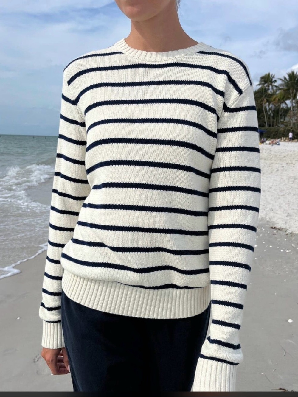 Brandy Melville Martha Cotton Thin Stripe Sweater Cream Navy 100% Cotton